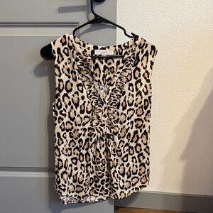 LOFT Sleeveless Leopard Print Ruffle V-Neck Camisole - Cream, Tan, Black